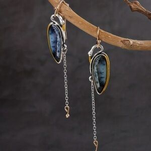 Elegant Silver and Gold Dangle Earrings Heron Egret bird